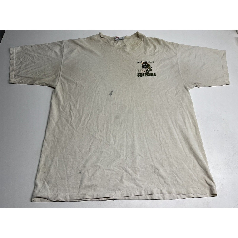 Vintage Y2K Michigan State Spartans T-Shirt Embroidered Sparty Sz XL‎ Distressed